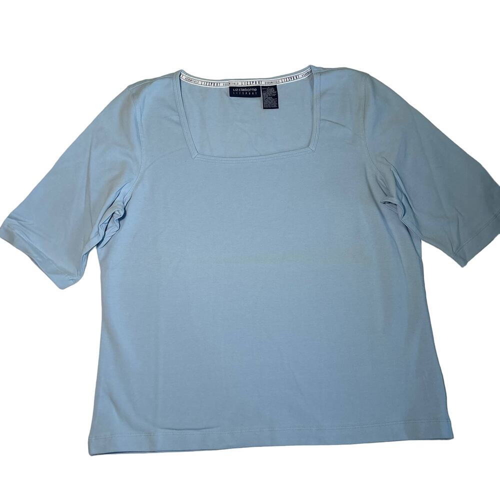 Liz Claiborne Women Square Neck Tops L Blue NWT